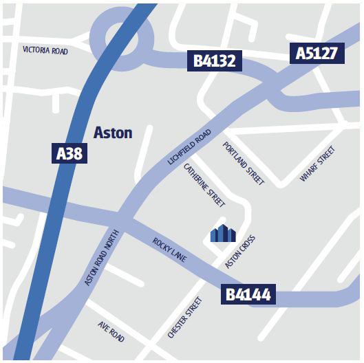 Aston map A38, B4142, A5127, B4144